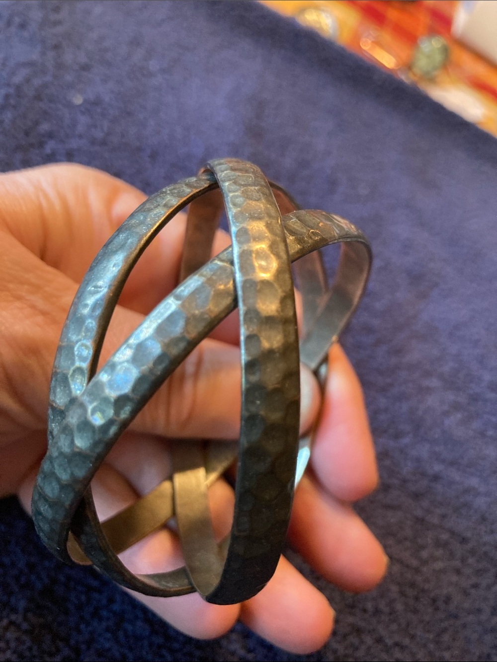 Hand-Hammered Trio of Intertwined Bangles